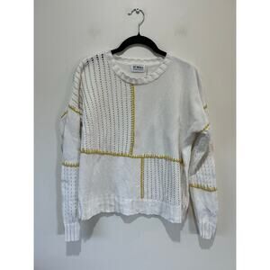 27 Miles white cotton knit sweater womens S patterned knit